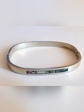 Vtg. Alpaca Mexico Abalone Inlay Bangle Bracelet